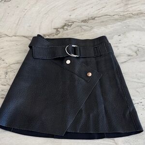 Zara Black Faux Leather Wrap Mini Skirt with Belt Detail